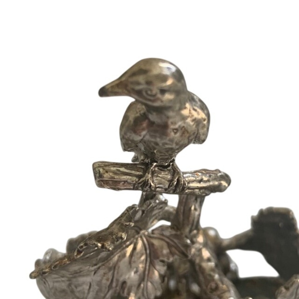 Vintage Bird Grapevine Salt Pepper Shaker Holder Silver Tone Country Cottage - Picture 8 of 11